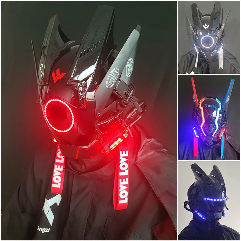 CyberPunk Mask Cosplay Dreadlocks Cool Mask With Led Braids Stage Property SCI-FI Halloween Party Gifts Armor Futuristic Toy