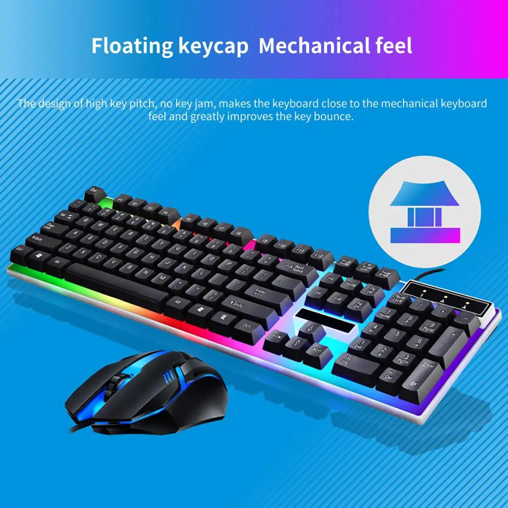 2Pcs/Set G21B USB Wired Gaming Keyboard Mouse Set PC Colorful LED Backlit Mechanical Gamer Gaming Mouse and Keyboard Kit Office