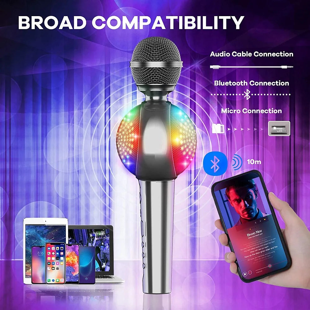 GOODAAA Bluetooth Karaoke Microphone for Phone Wireless Portable Handheld Mic Speaker with LED Light Magic Sound Singing Machine