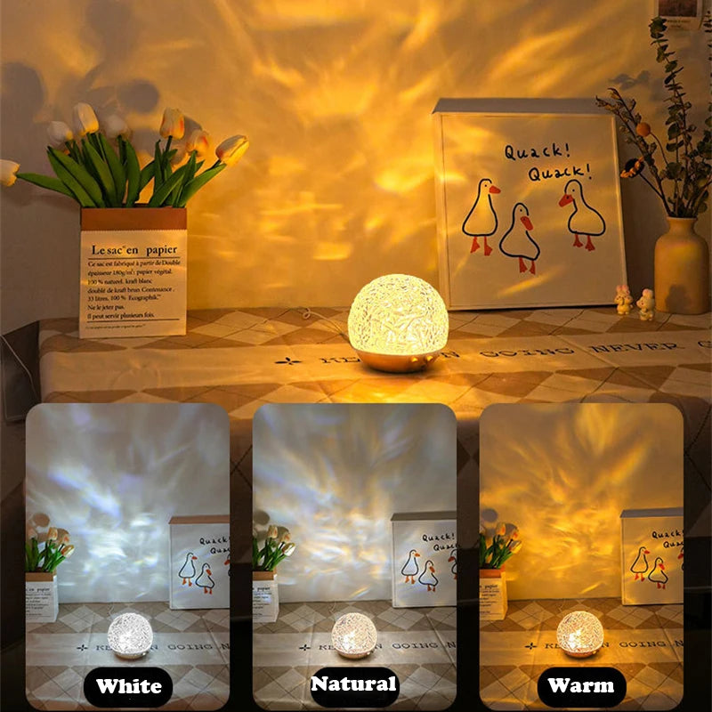 Water Wave Effect Led Night Light 16 Colors Ocean Ripple Projector Crystal Atmosphere Table Lamp for Desktop Bedroom Home Decor