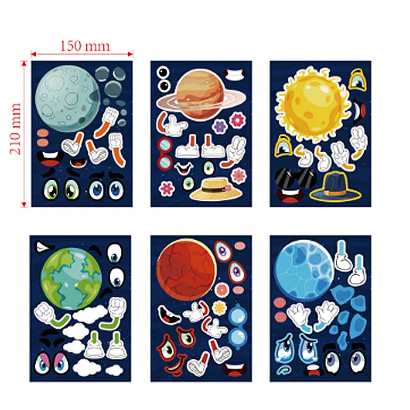 12Sheets/Lot Space Universe Planet DIY Puzzle Sticker Kid Sticker Toy Favor