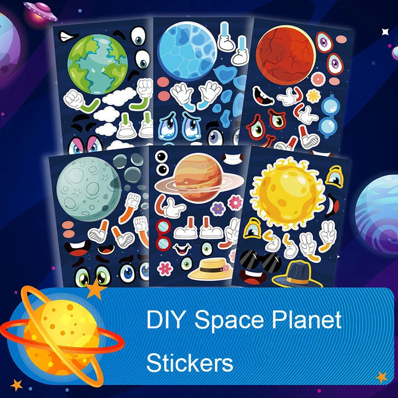 6/24Sheets Outer Space Planet Kids DIY Stickers Children Puzzle Games Make Your Own Planet Sticker Assemble Astronomy Toys Gift