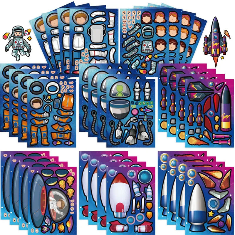 Creative Make Your Own Rocket Alien Astronaut Puzzle Stickers for Kids DIY Make A Face Outer Space Sticker Children Jigsaw Gifts