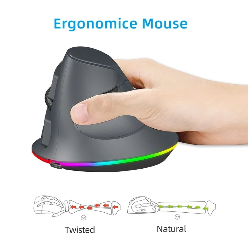 Wire Vertical Mouse Ergonomic Design LED Optical Mouse with 7 Buttons Adjustable 7200DPI for Office Gaming PC Computer