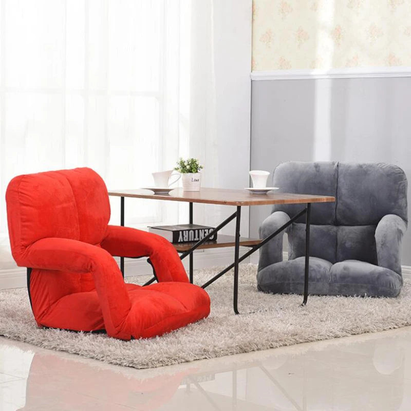 Fabric Flannel Folding Gaming Floor Chair with Armrest, Leisure Lazy Sofa, 6-Position Adjustable Floor Chair for Reading