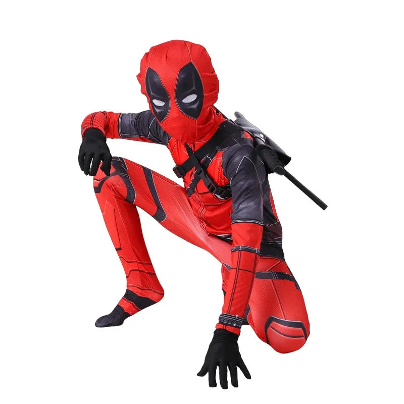 Deadpool Cosplay Costume Marvel Superhero Wade Cosplay Costume Bodysuit Jumpsuit Arms Weapon Suit Halloween Man Kiid