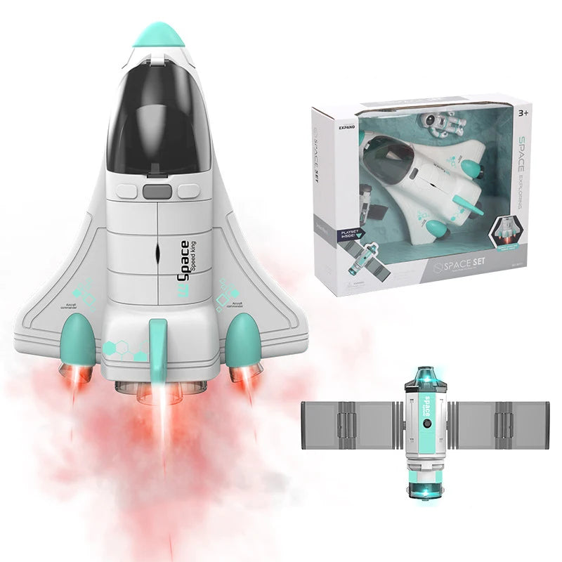 Acousto Optic Spray Space Rocket Toy Spaceship Astronaut Shuttle Space Station Rocket Aviation Model Education Toys Kids Gift