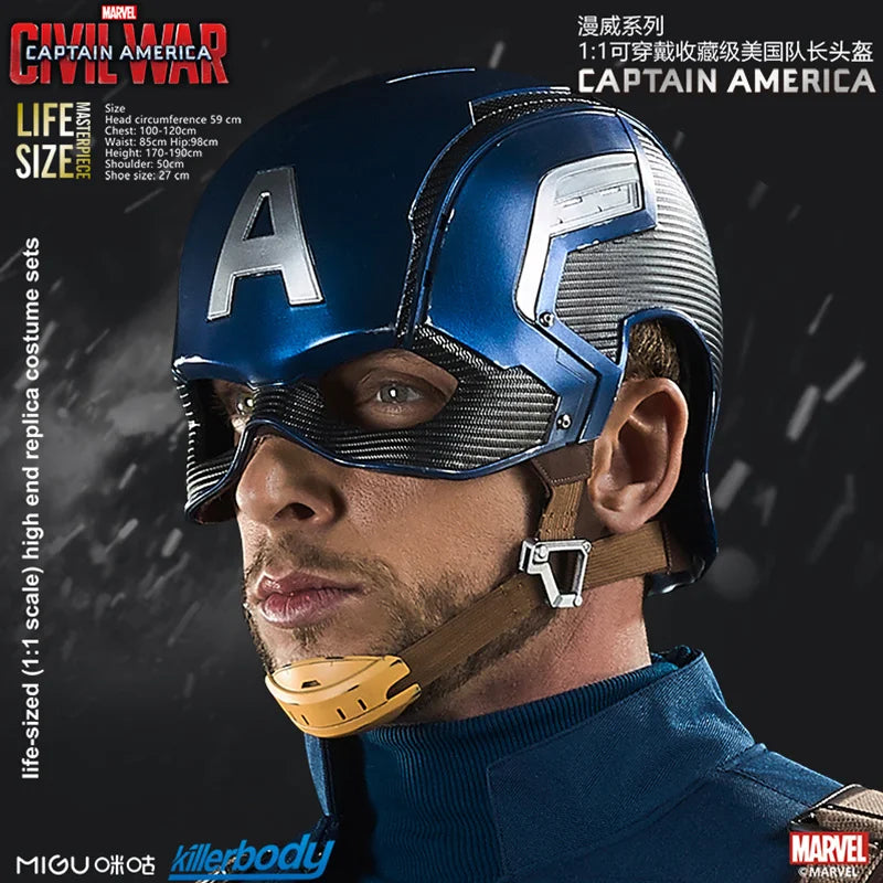 Marvel Captain America Helmet 1:1 Wearable Genuine Leather Battle Damaged Mask For Halloween Cosplay Costume Birthday Gift Adult