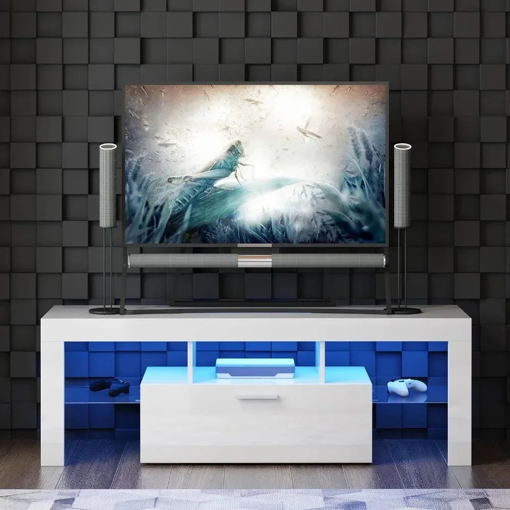 Salon Furniture Living Room LED White TV Stand for 55 Inch TV Modern Gaming Entertainment Center Formovie S5 Furnitures Shelf