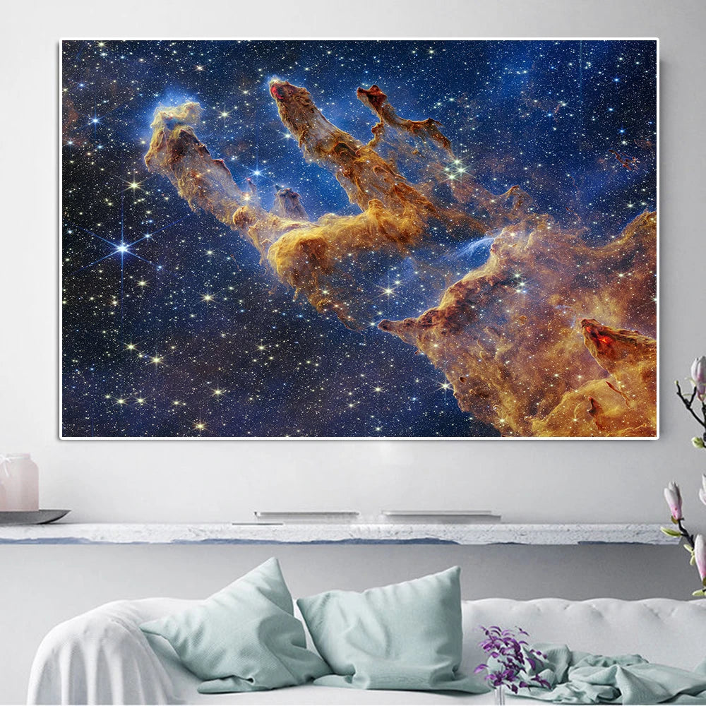 James Webb Space Telescope Cosmic Cliffs Poster Carina Nebula Deep Field Canvas Painting Galaxies Wall Art Living Room Decor