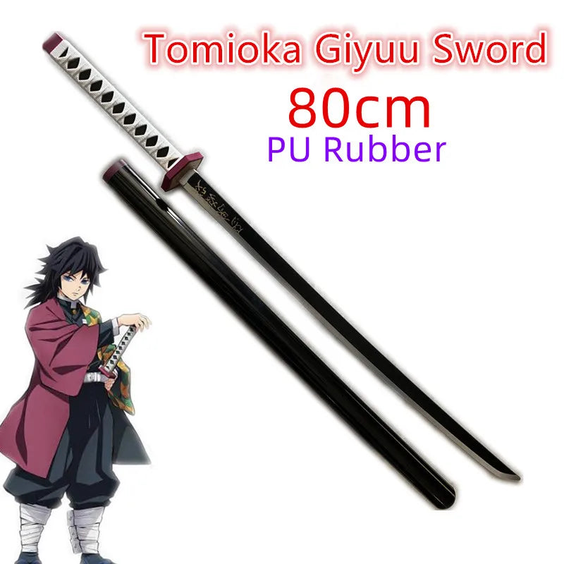 New 80cm Cosplay Swords Anime Demon Slayer Katana Weapon Original Sword Rengoku Kyoujurou Fire Swords Safety Rubber Model Gift