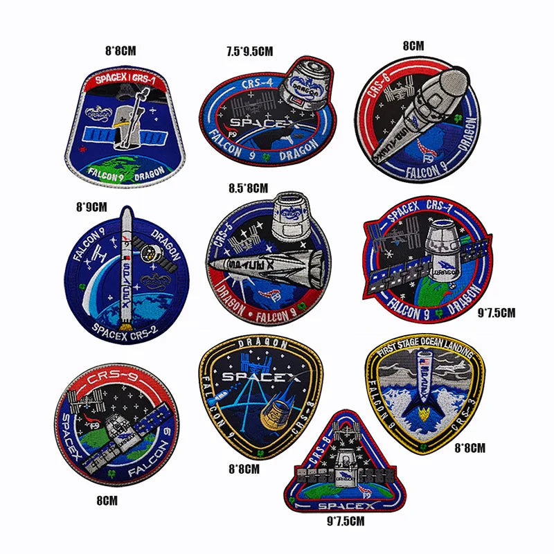 1 PCS 3D CRS Space Station Series Hook and Loop Patches Embroidered Armbands Embroidered Patches NASA Spacex CRS 8x8cm