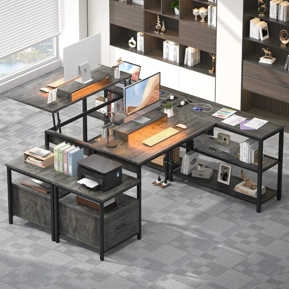 Computer Desk With Power Outlet Gaming Desk With Led Lights Grey Oak Office Furniture