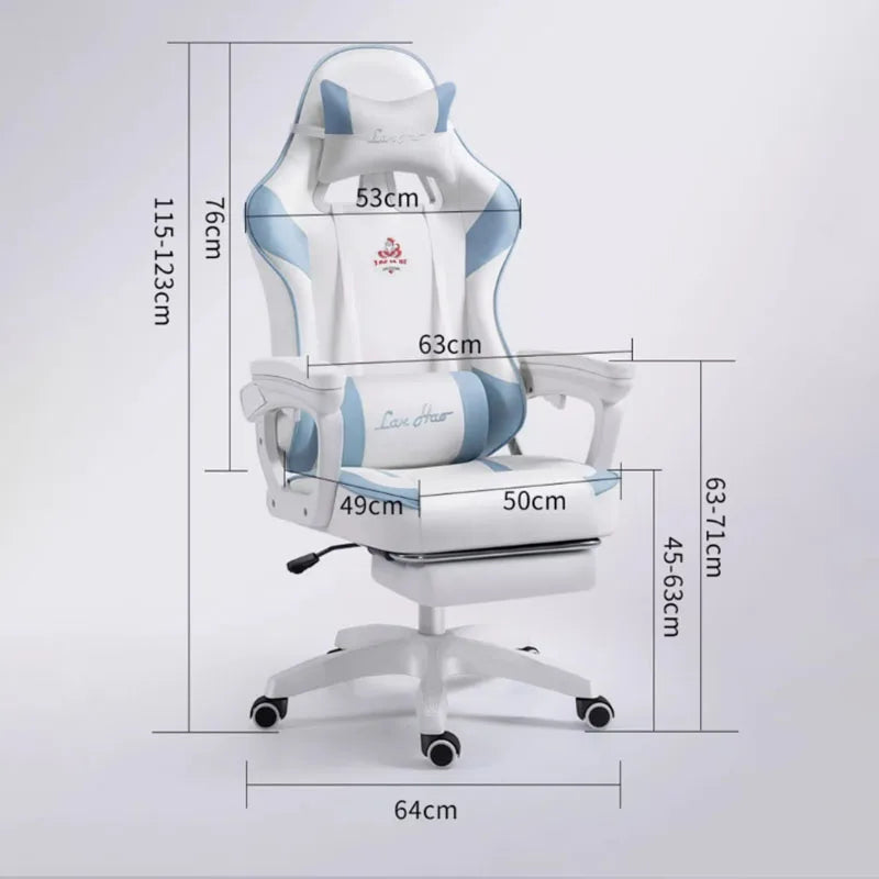 Blue Footrest Office Chair Ergonomic Pillow Aesthetic Kawaii Gaming Chair Luxury Girls Comfortable Sillas De Oficina Furniture