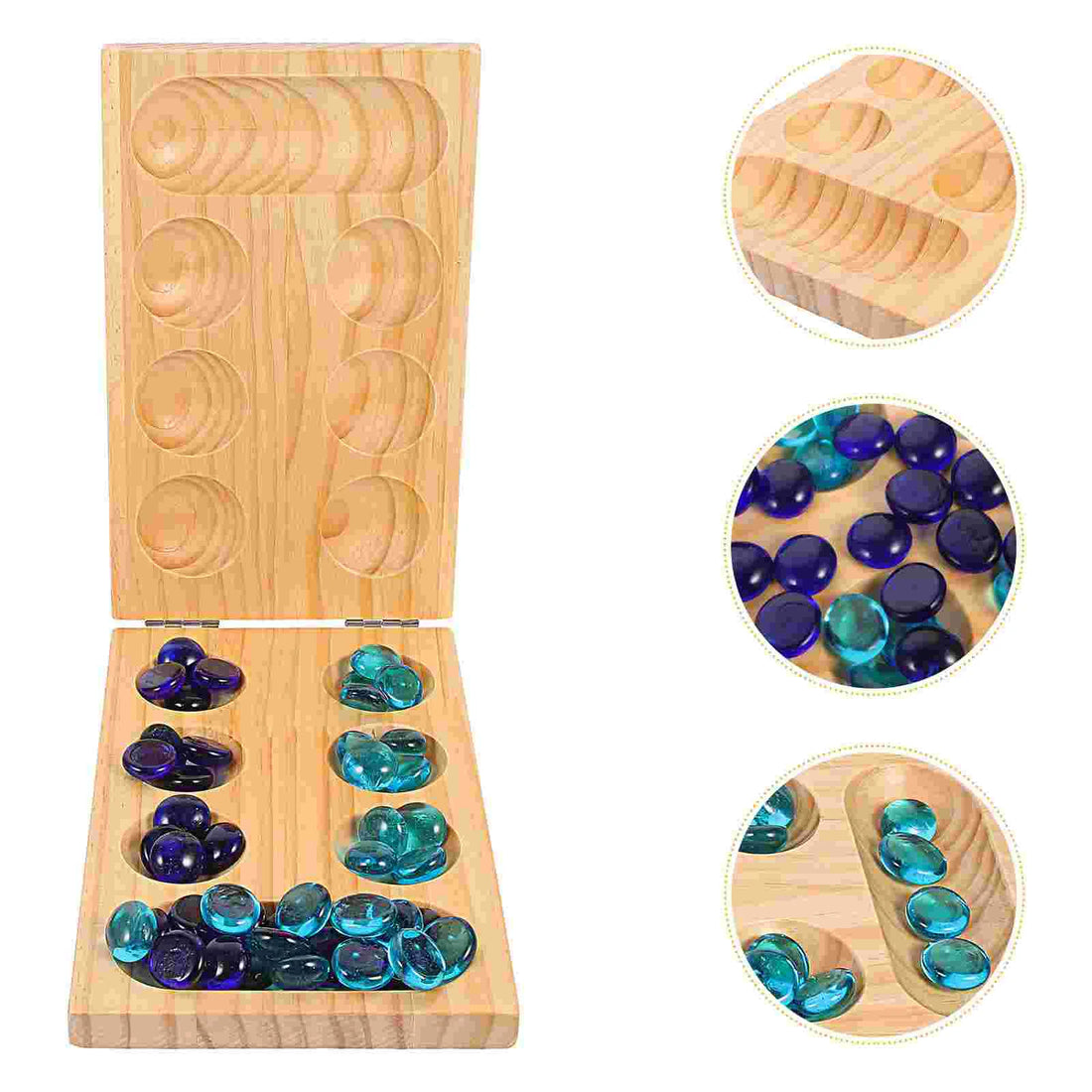 Wooden Toy Mancala Board Game Portable Mancale Aldult Plaything Foldable Gemstone Chess Child