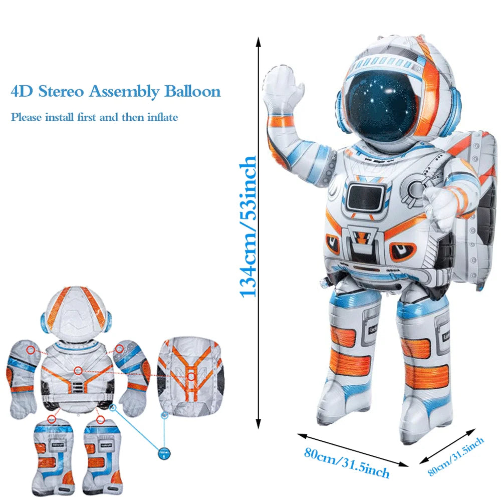53inch(134cm) 4D Standing Inflatable Astronaut Spaceman Foil Balloons Outer Space Galaxy Planet Theme Birthday Party Decorations