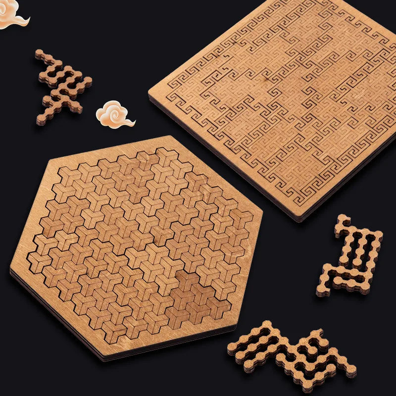 Difficult Geometry Wooden Puzzles Boards Logic Training IQ Brain Teaser Game for Kids and Adults Decompression Anti Stress Toys