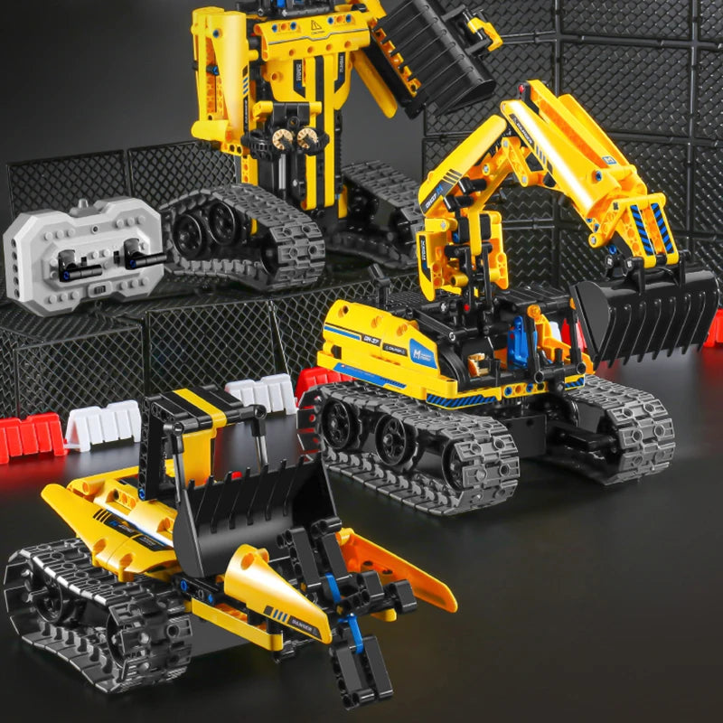 520pcs 3 in 1 City Technical RC Robot Excavator Racing Car Building Blocks Remote Control Bulldozer Truck Bricks Toys For Kids