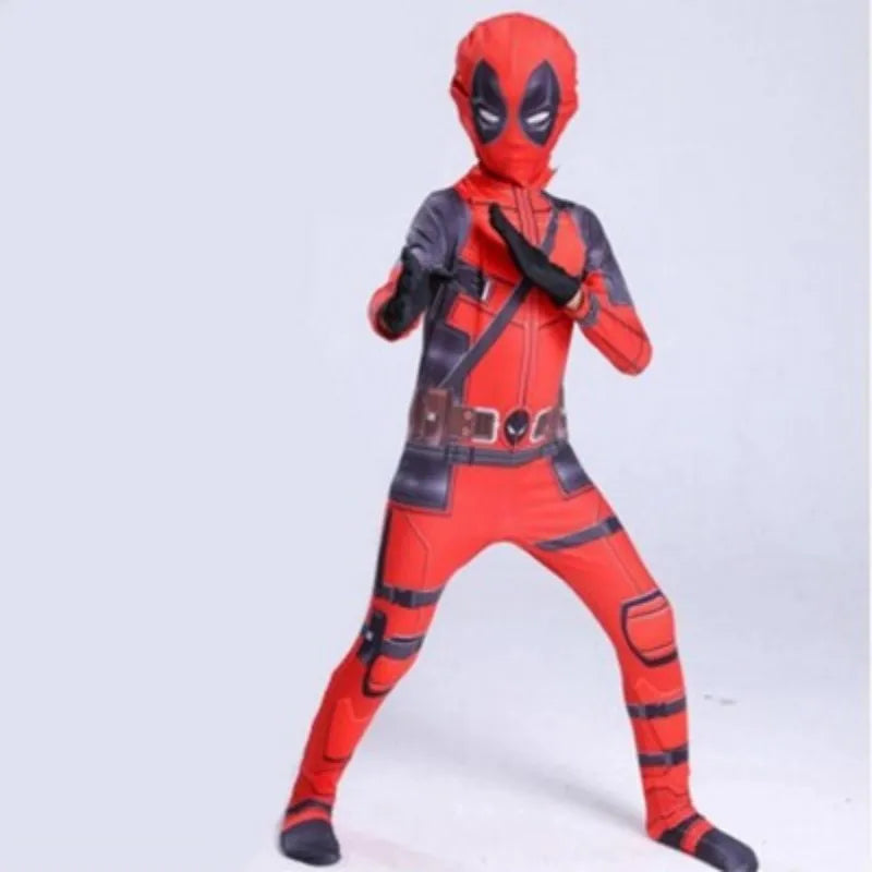 Superhero Deadpool DeadpoolMask Jumpsuit Halloween Adult and Kids Cosplay Party Costume Sword Bag Jumpsuit