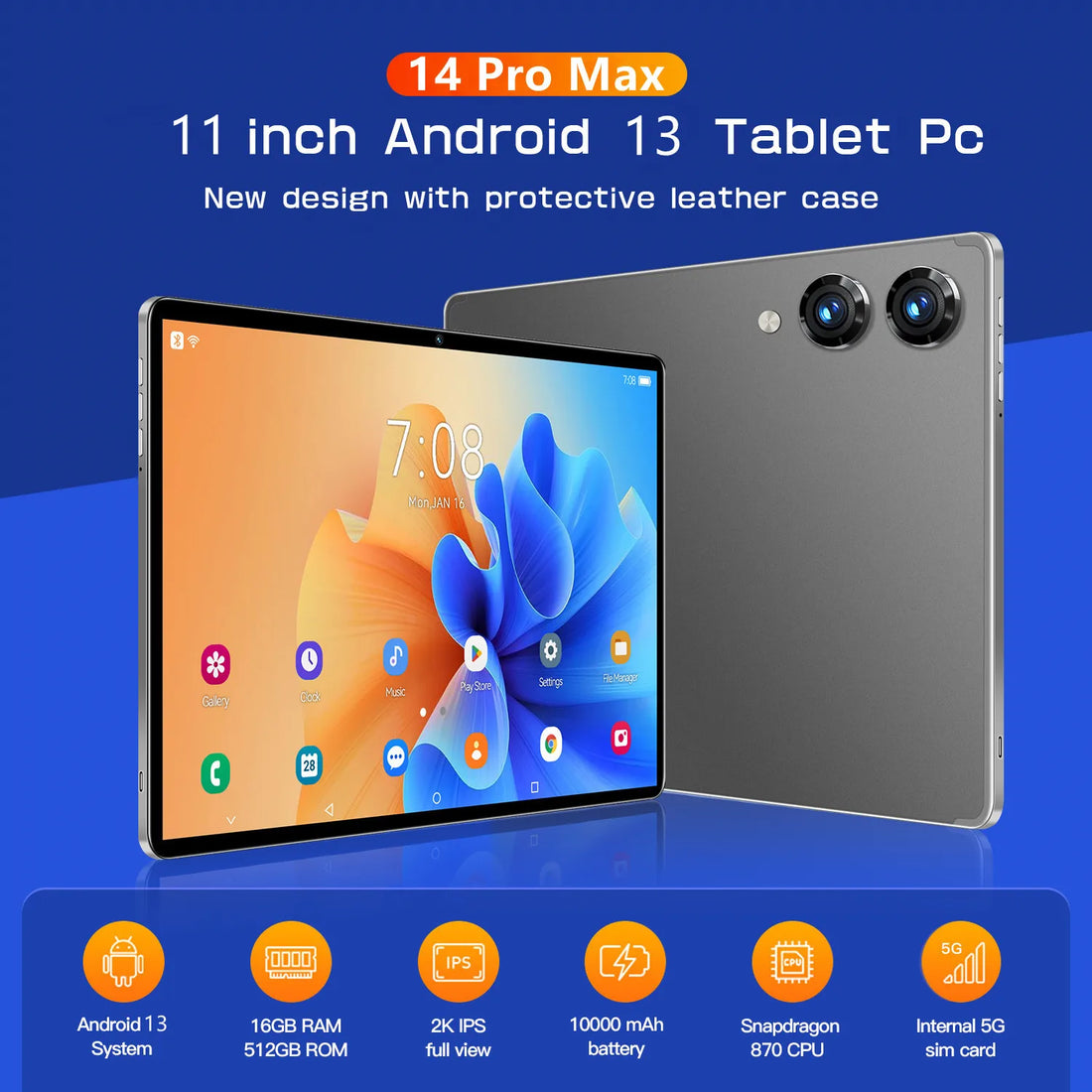 2024 Global Version New 14 PRO Max Tablet Android13 16GB 512GB 10000mAh 5G Dual SIM Phone Call GPS Bluetooth WiFi WPS Tablet PC
