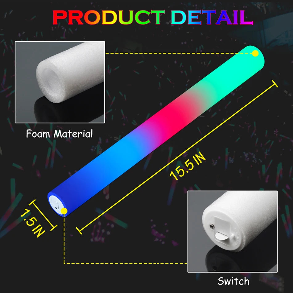 12/15/30Pcs LED Light Up Foam Glow Sticks Bulk Colorful Stick Glow in The Dark Party Supplies for Wedding Christmas Birthday
