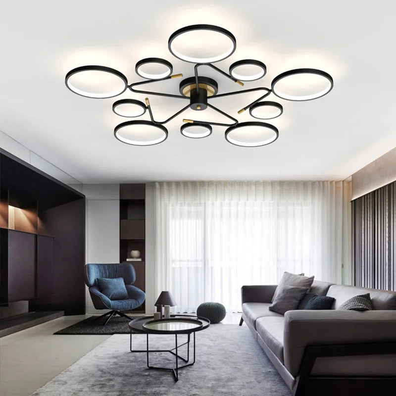 Modern Simple Style LED Chandelier For Living Room Bedroom Dining Room Kitchen Ceiling Lamp Black Design Remote Control Light