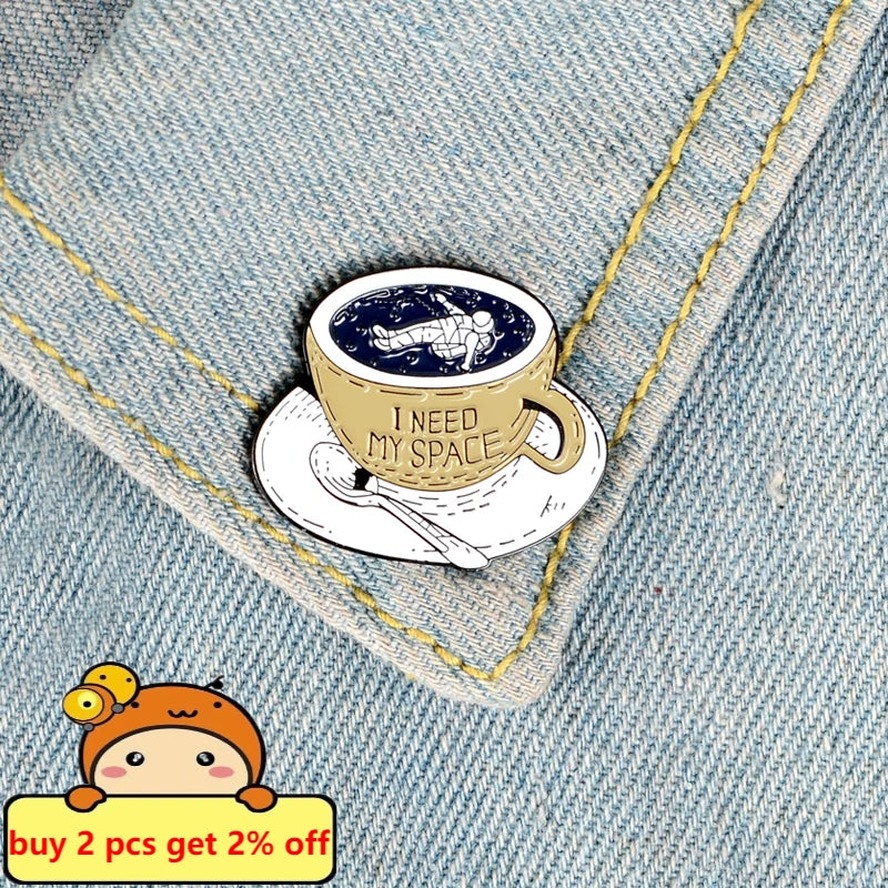 Astronaut Universe Enamel Pin Summer Drinks Planets Baby Infant Spaceman Badge Space Lover Gift Outerspace Jewelry Brooch Pins
