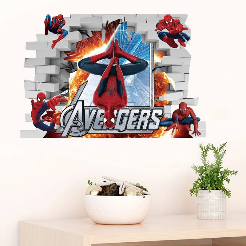 3D Avengers Spiderman Cartoon Wall Stickers For Kids Room Super Heroes Decorations PVC Home Cartoon Decor Wall Mural Art Posters