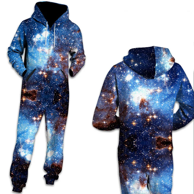 Winter Autumn Men Casual Galaxy 3D Printed Tracksuit Jumpsuit Overalls Long Sleeve Sweatshirt Hoodies Pants Romper For Male