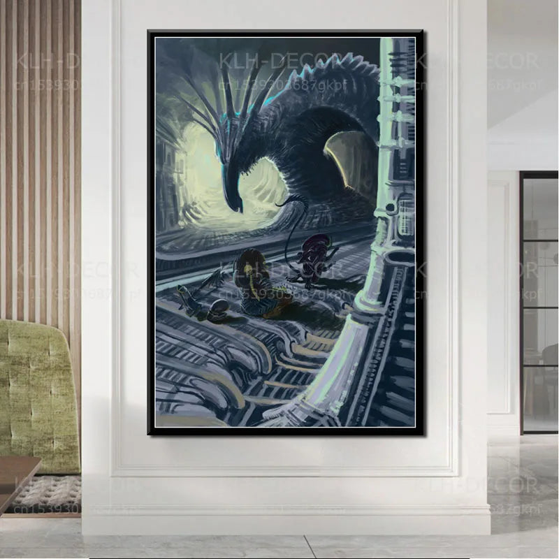S770 Alien vs. Predator Classic Monster Movie Play Chess Funny Posters and Prints Wall Art Canvas Painting For Room Decor