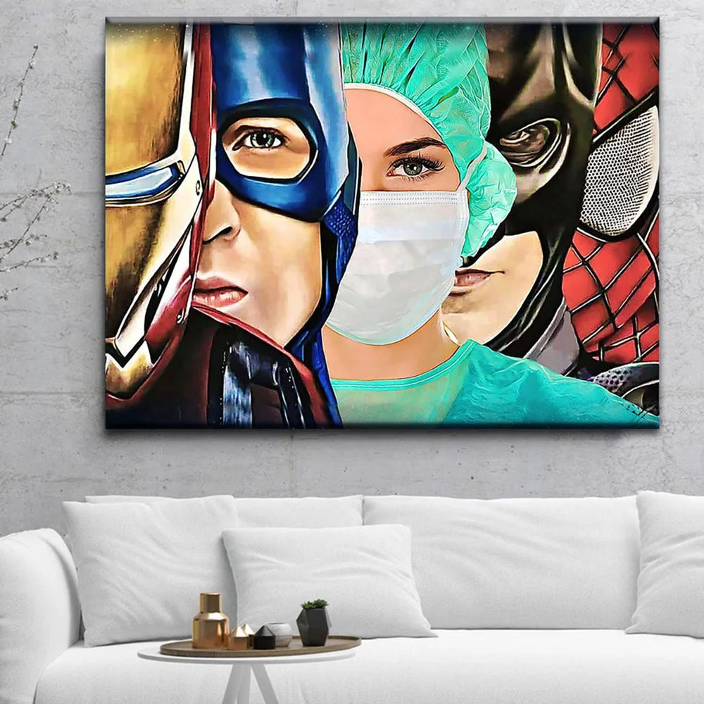 Superhero And Nurse Poster And Painting Marvel Canvas Print On Wall Art  Picture For Living Room Home Decor Frameless