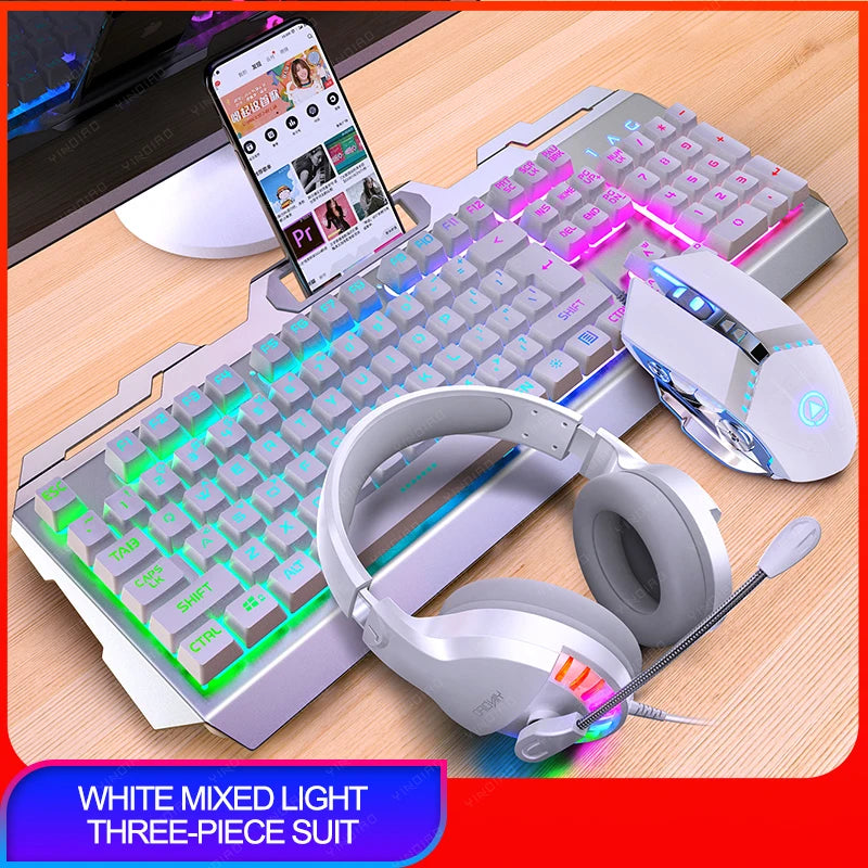 Gamer USB Wired Keyboard Mouse Manipulator Mechanical Feeling RGB Gaming LED Mice Headphones Keyboard For PC Laptop Computer