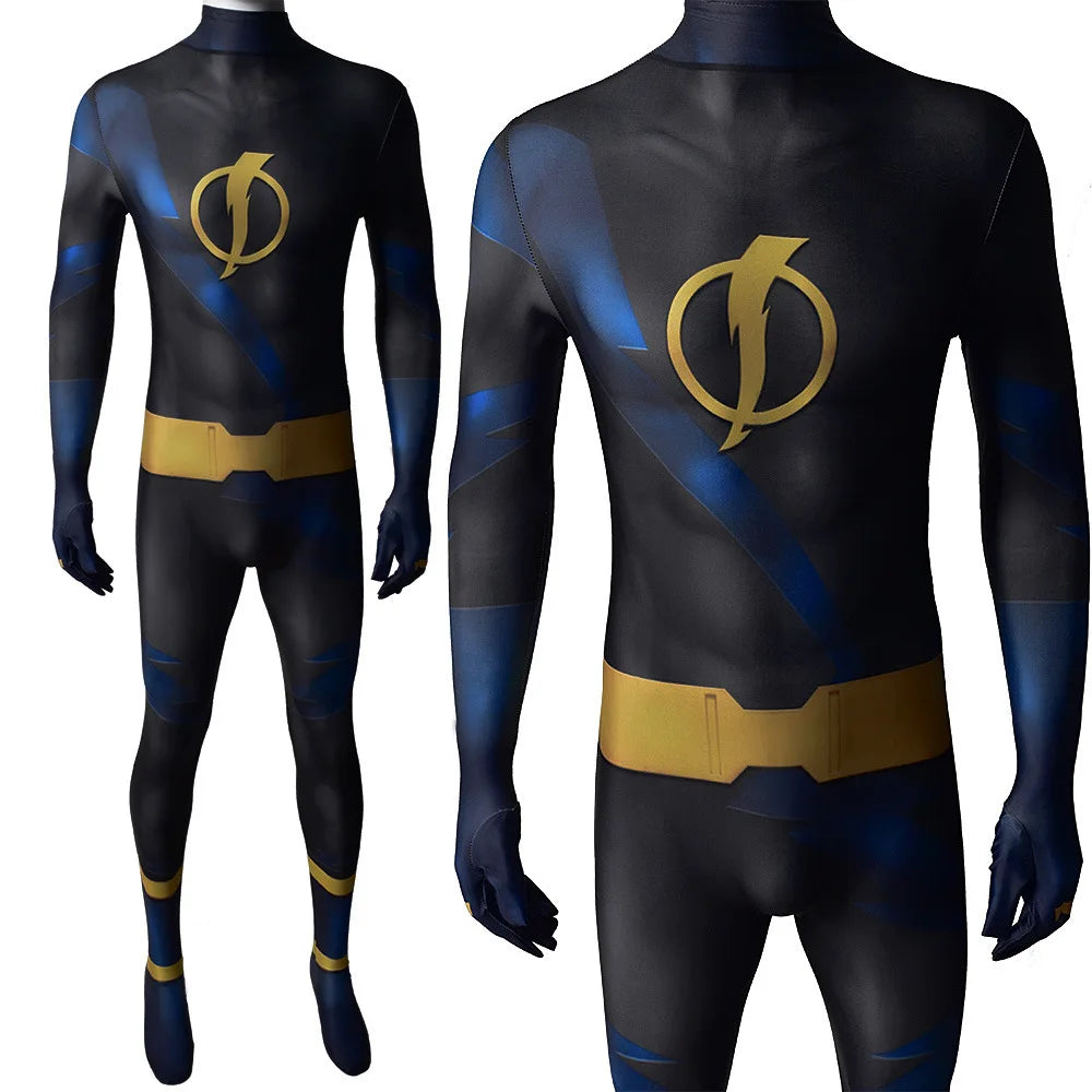 Superhero Teen Titans Static Shock Costume Cosplay Zentai Jumpsuit Bodysuit Disfraces De Halloween Costume for Adult/kids