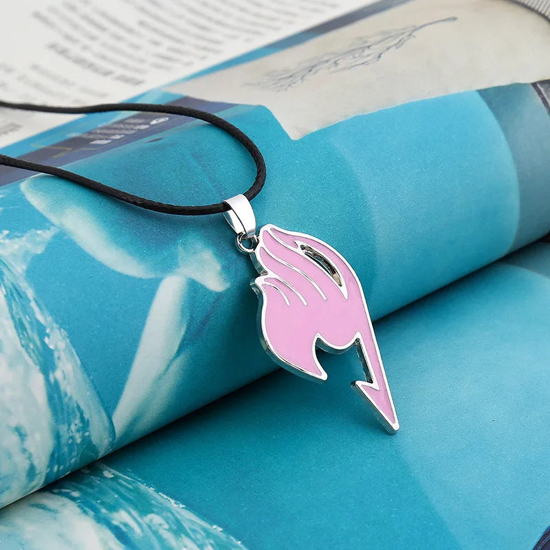 Fairy Tail Necklace Guild Logo Tattoo Red Blue Enamel Pendant Anime Fashion New Fantasy Jewelry Leather Rope Men Women Wholesale