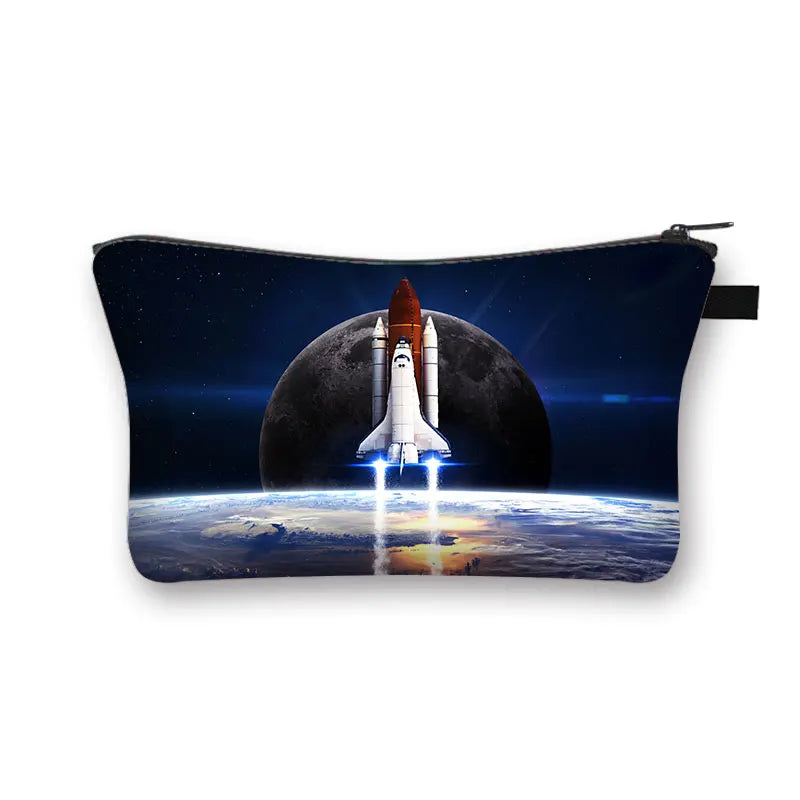 Astronaut / Spaceship Cosmetic Bag Starry Night Galaxy Boys Girls Toiletry Bags Lipstick Pouch Ladies Portable Mini Wallet