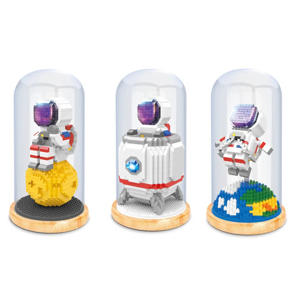 Space Exhibition Booth With Light Micro Diamond Block Astronaut Building Brick Star UFO Earth Moon Rocket Capsule Nanobrick Toy