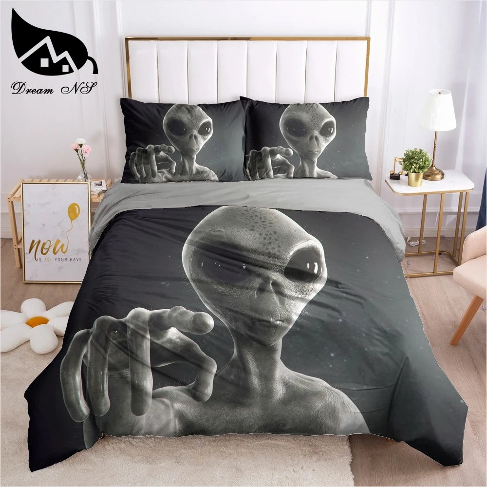 Dream NS Digital Sci-fi Alien Print Bedding Home Textiles Set Queen Bedclothes Duvet Cover Pillowcase Bedding Sets