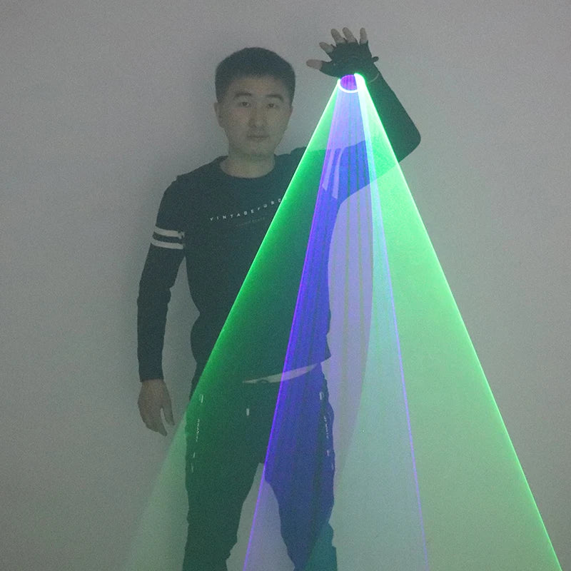 New Blue Green Laser Gloves DJ Tunnel Effect Auto Rotating Vortex Laser Glove Multicolour LED Luminous Costumes Accessories