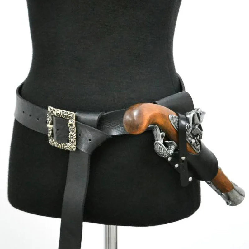 Renaissance Pirate Leather Belt Flintlock Holster Pistol Firearm Gun Holder Buccaneer Accessory LARP Cosplay Costume Men Women