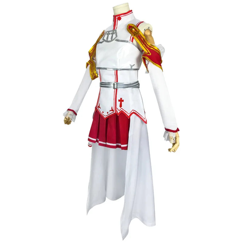 2021 Hot Sword Art Online Yuuki Asuna Dress Cosplay Costume for Women Uniform Halloween Party Cosplay Armor Full Set 7pcs wig