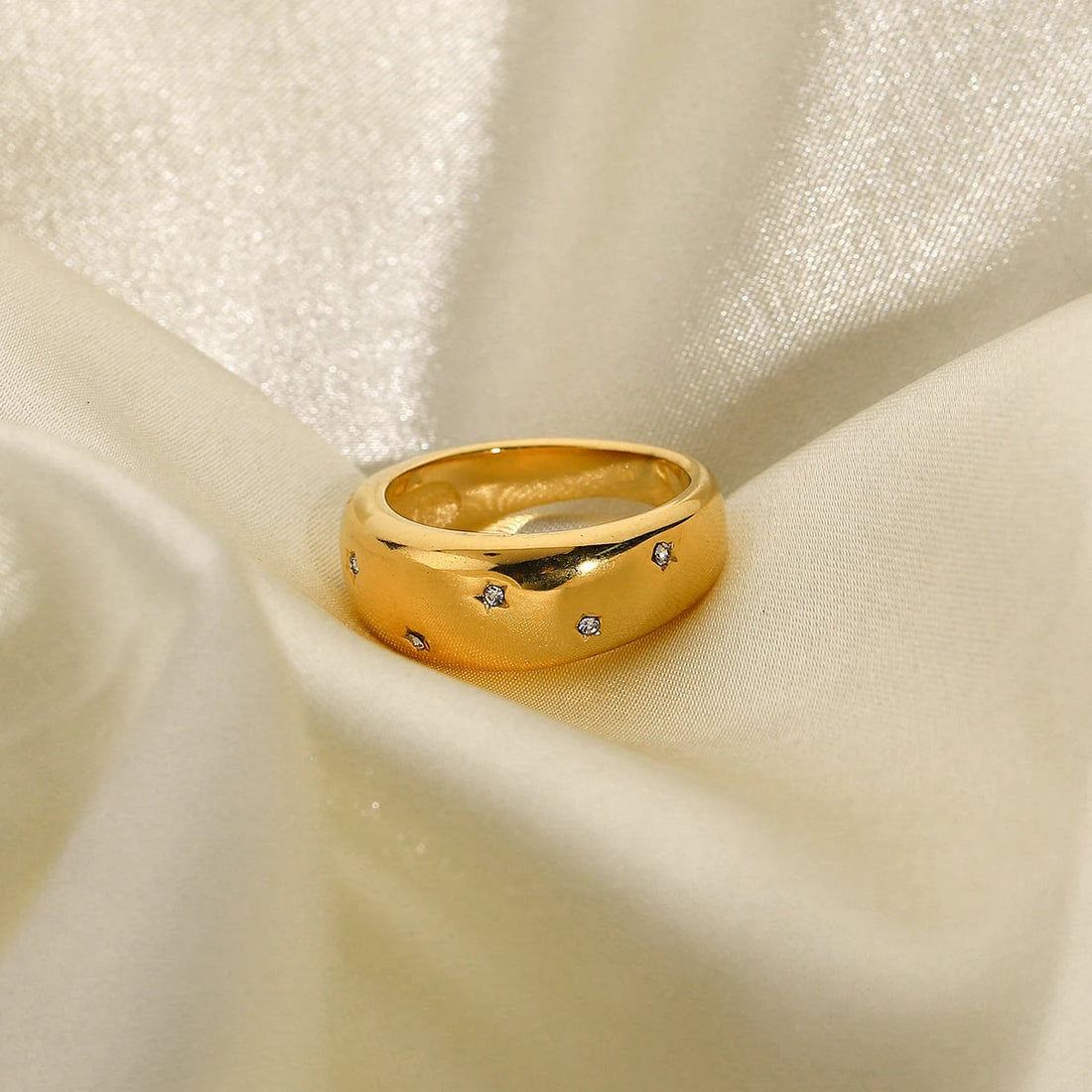 18K Gold IP Plating Stainless Steel Chunky Rings For Women Elegant Romantic Star Zircon Earrings Wedding Jewelry