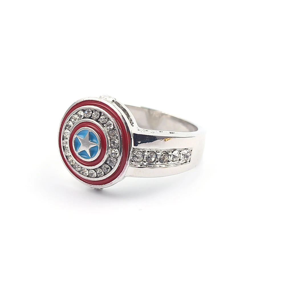Marvel Movie Superhero Captain America Rings Vintage Ring for Men Women Cosplay Rings Jewelry Crystal Prop