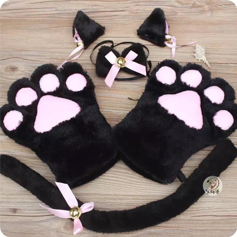Cat Girl Anime Cosplay Costume Accessory Bell Hairwear Hairbands With Cat Ears Neko Lolita Maid Plush Glove Tail Paw Ear