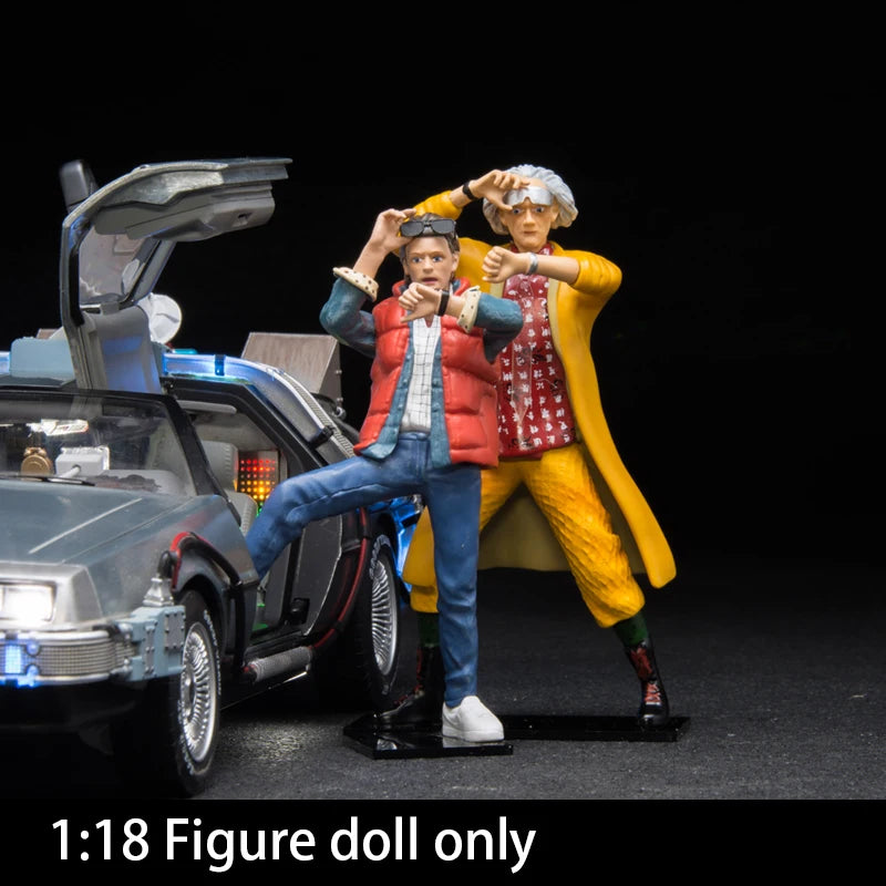 Diecast Alloy DeLorean DMC-12 Vehicle 1:18 Part 3 Time Machine Car Model Back To The Future Resin Doll Toy Scene Accessory Show