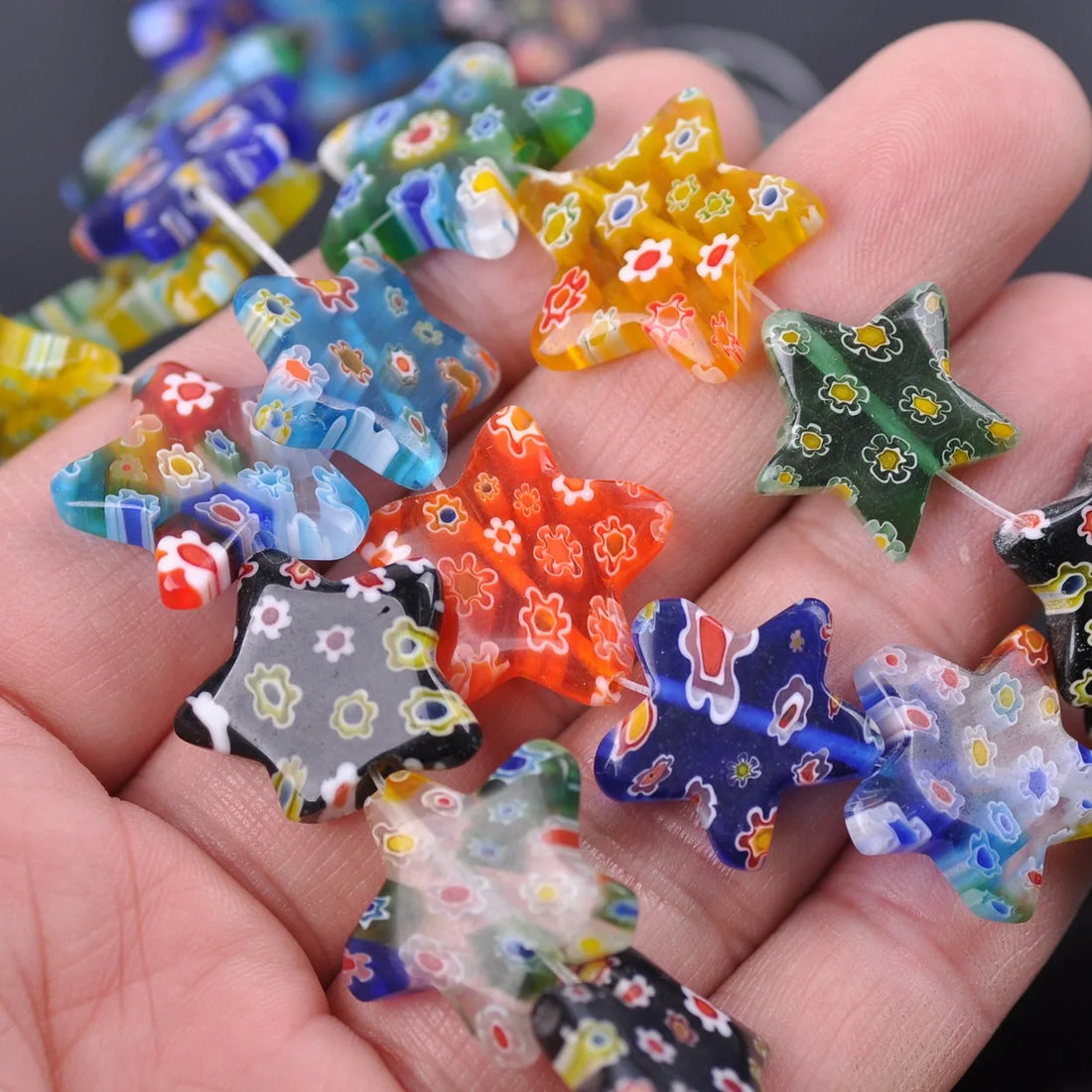 Star Shape Mixed Flower Patterns 8mm 14mm 20mm Millefiori Glass Loose Beads for DIY Crafts Jewelry Making Findings