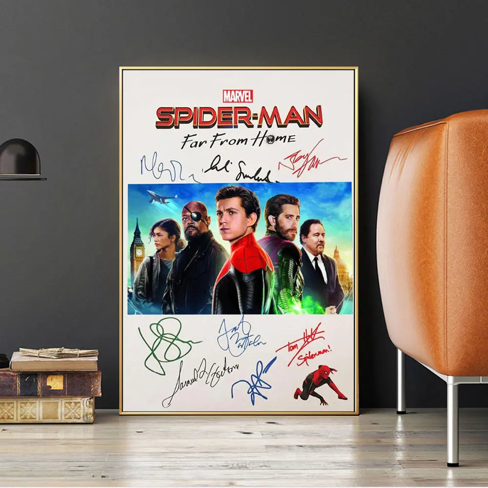 Marvel Avenger Spider Man Picture Far From Home Autograph Poster Reprint on Canvas Painting For Living Room Decoration Frameless