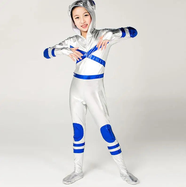 Astronaut Costume for Kids Alien Cosplay Silver Stage Jumpsuit Boys Rompers Girls Modern Dance Costume Group Halloween Outfit