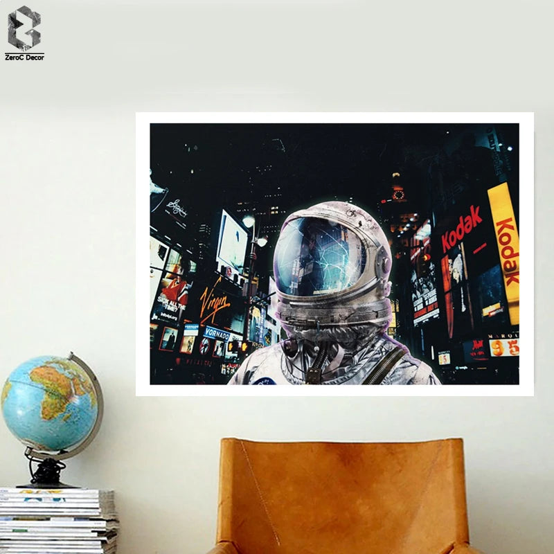 Sci-fi Pop-surrealism Night Life Print and Poster Wall art Astronaut Canvas Painting Picture for Living Room Home Decor