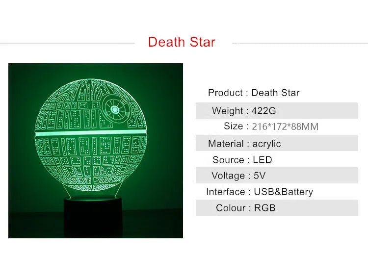 LED Night Mood Light 3D Table Lamp Yoda USS EnterpriseEnte Football Gawell Meditation Battery USB 5V Death Star Novelty RGB