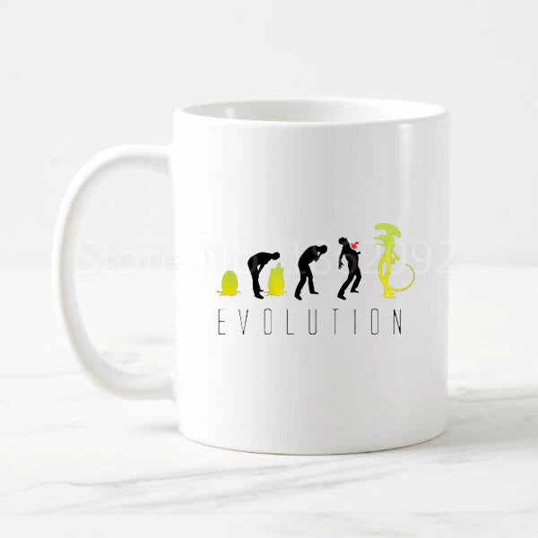 Funny Geek Evolution of Alien Mug Cool Alien Evolution Coffee Mug Boy Kids Birthday Christmas Present Ceramic 11oz